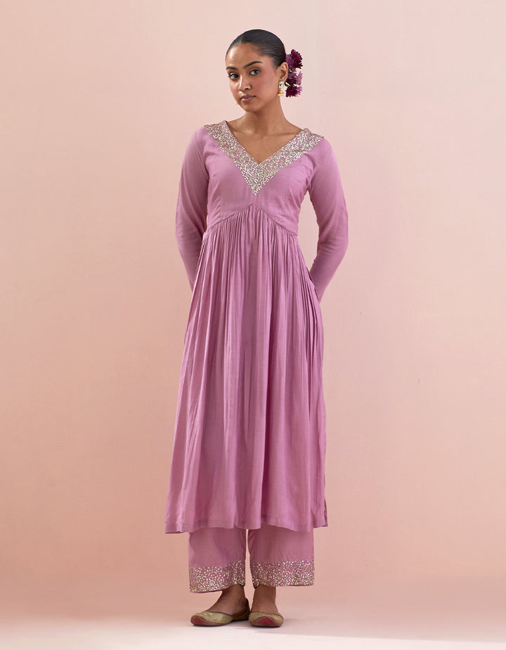 Lavender Muslin Kurta With Pants