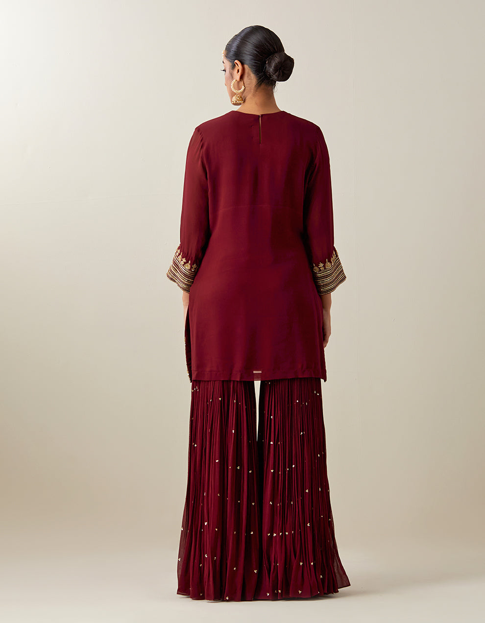 Maroon Georgette Kurta With Garara and Tissue Organza Dupatta