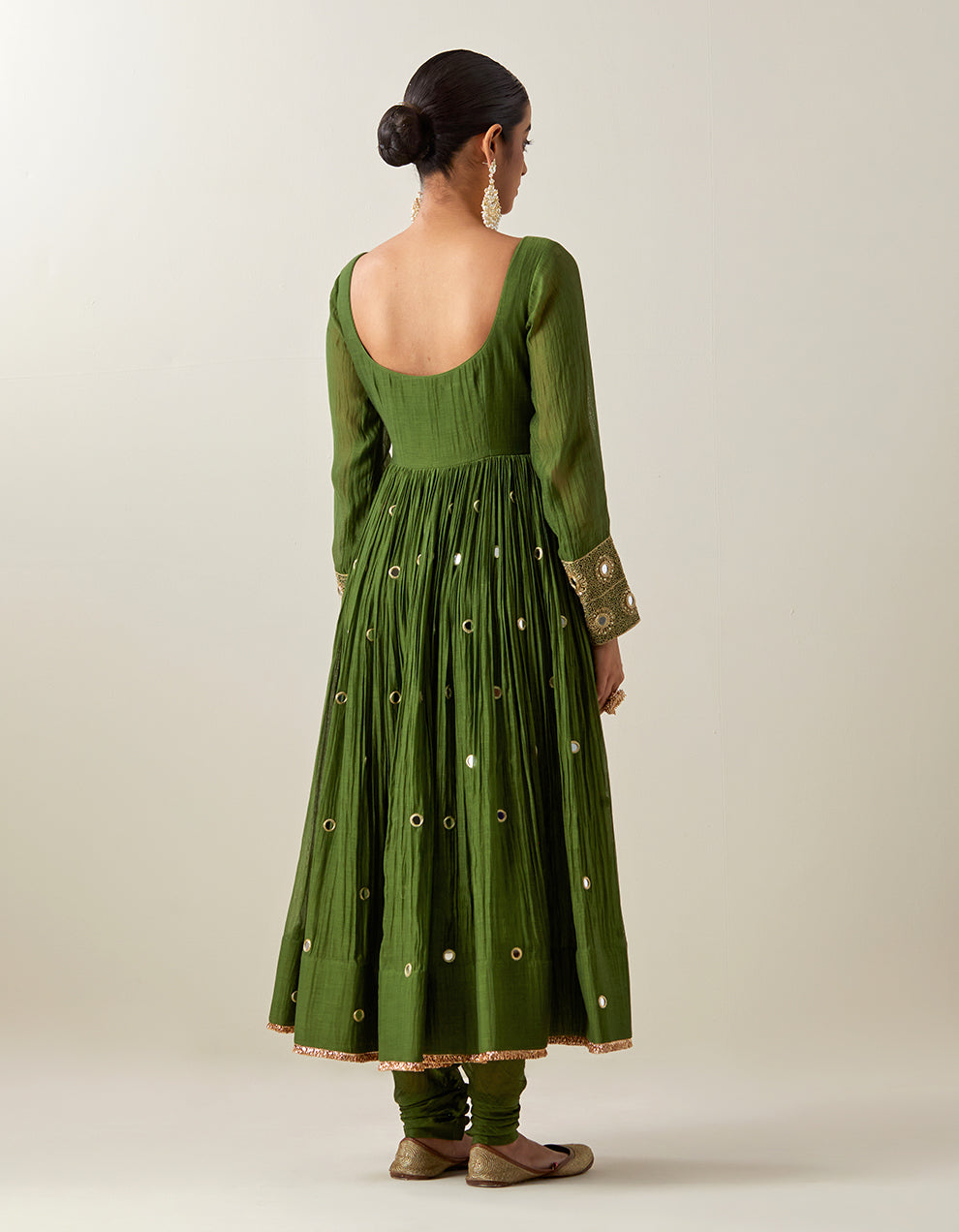 Green Light Chanderi Anarkali With Churidar and Banarasi Dupatta