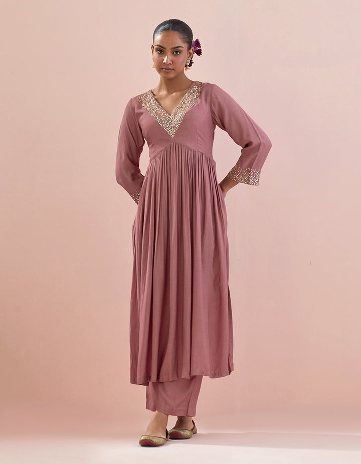 Dust Pink Muslin Kurta With Pants