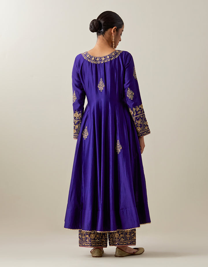 Purple Chanderi Silk Anarkali With Pants and Tissue Organza Dupatta