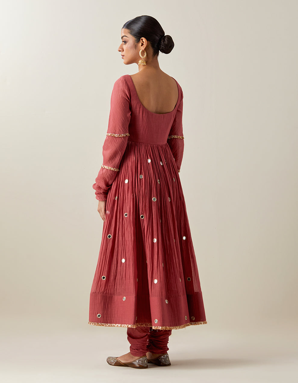 Rust Light Chanderi Anarkali With Churidar