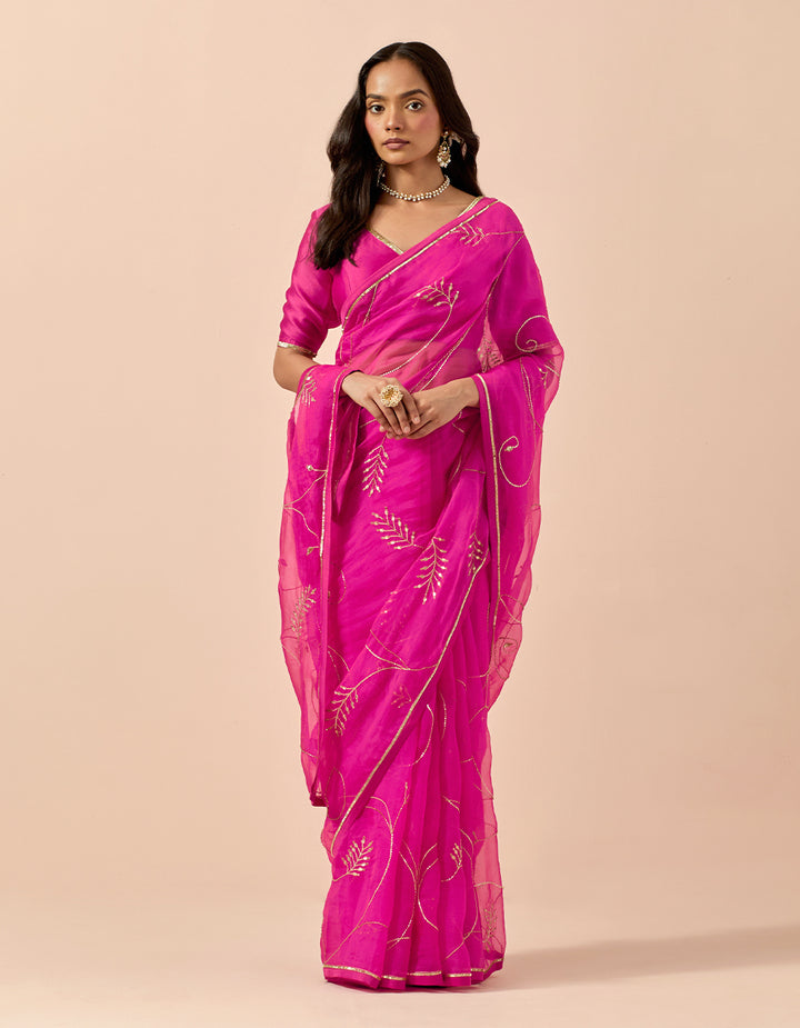 Magenta Organza Saree with Chanderi Blouse