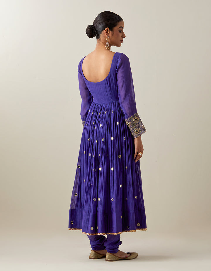 Blue Light Chanderi Anarkali With Churidar