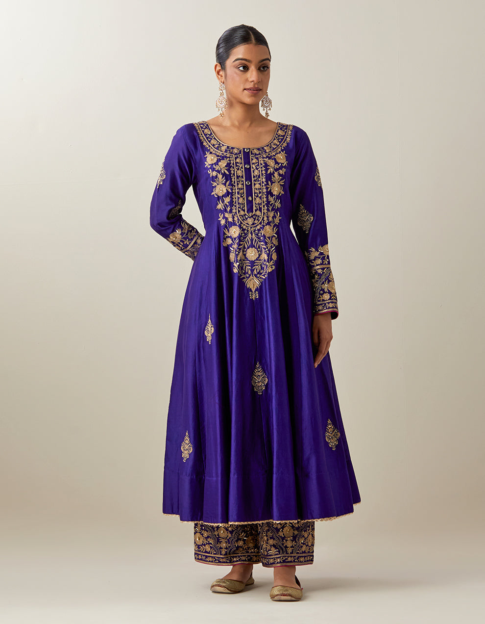 Purple Chanderi Silk Anarkali With Pants and Tissue Organza Dupatta