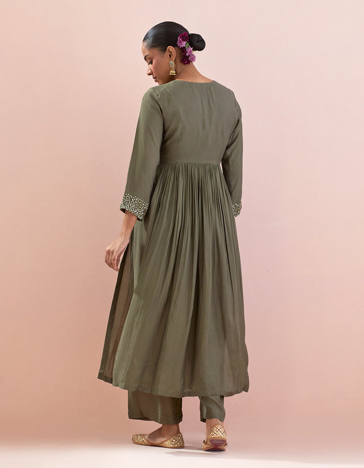 Green Muslin Kurta With Pants