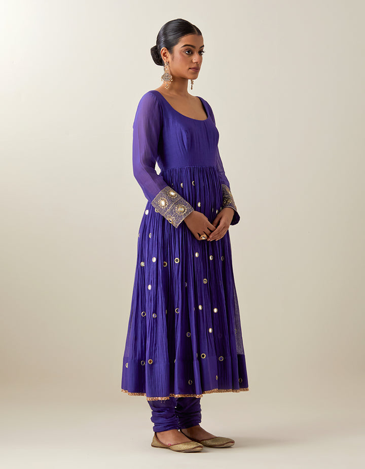 Blue Light Chanderi Anarkali With Churidar