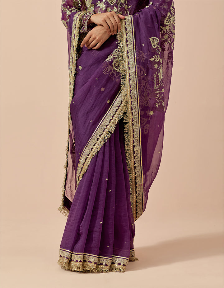 Purple Organza Saree with Net & Satin Blouse