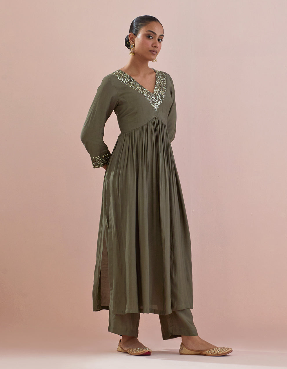 Green Muslin Kurta With Pants