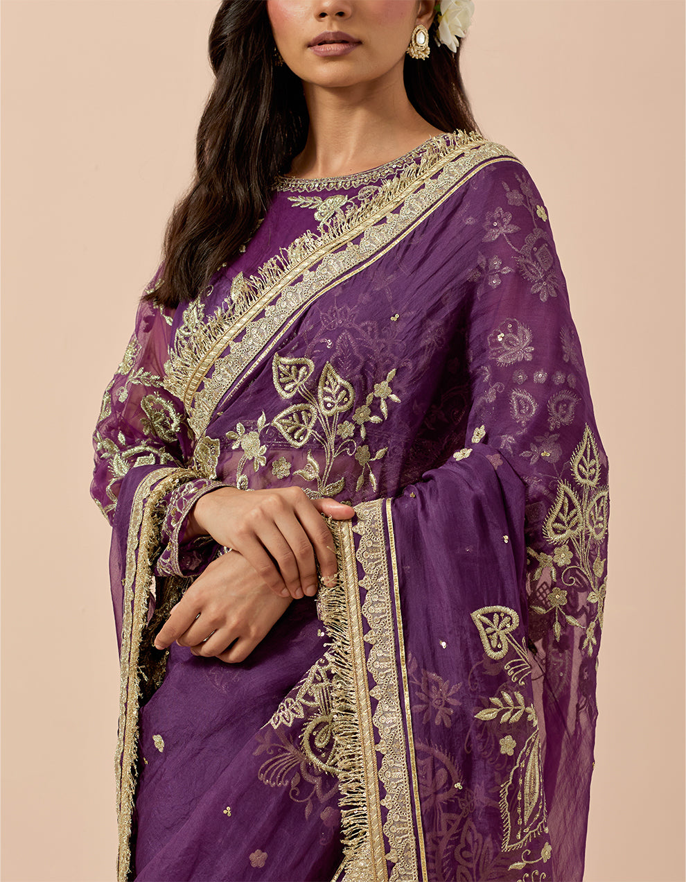 Purple Organza Saree with Net & Satin Blouse