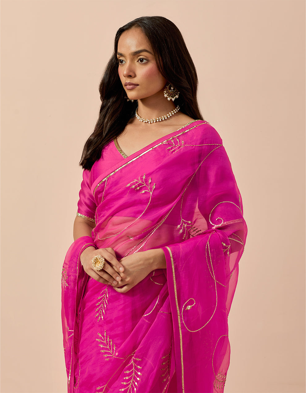 Magenta Organza Saree with Chanderi Blouse