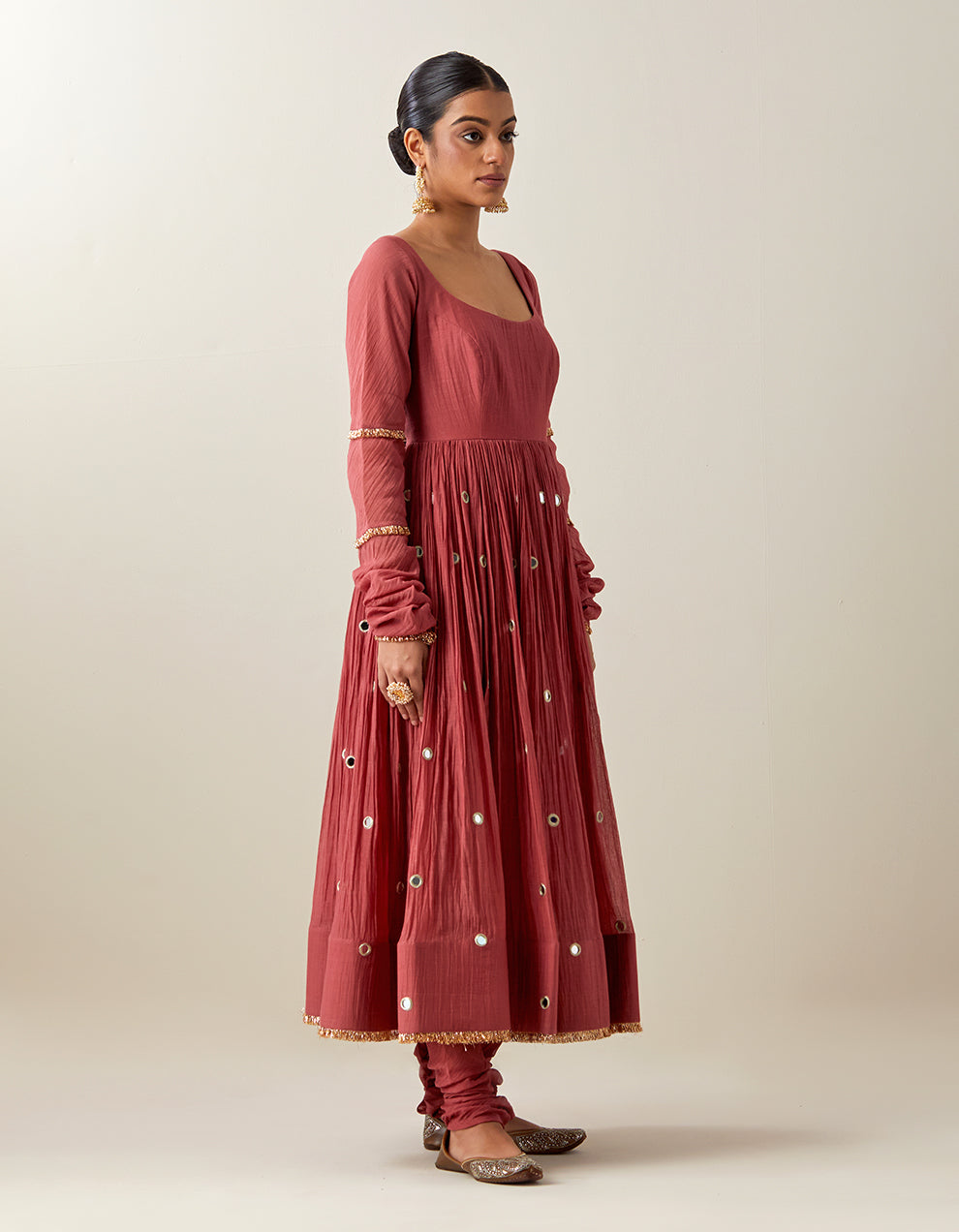 Rust Light Chanderi Anarkali With Churidar