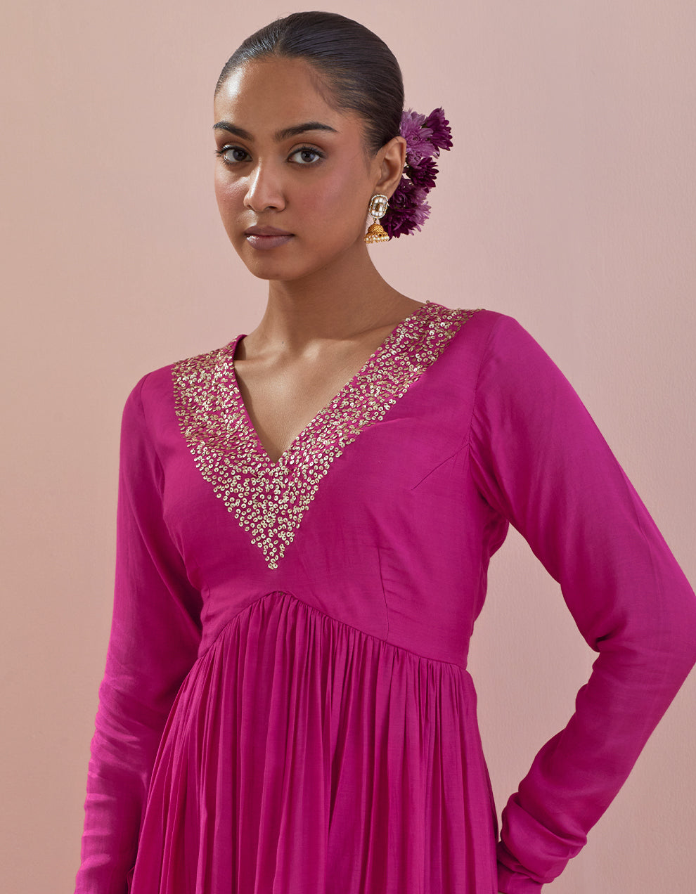 Magenta Muslin Kurta With Pants