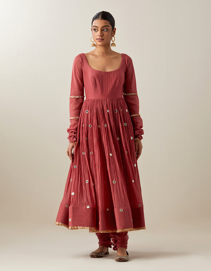 Rust Light Chanderi Anarkali With Churidar