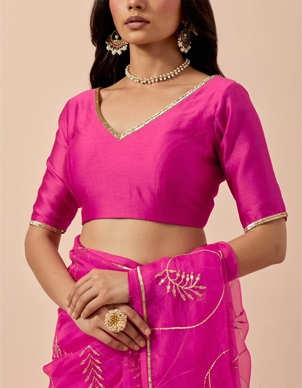 Magenta Organza Saree with Chanderi Blouse