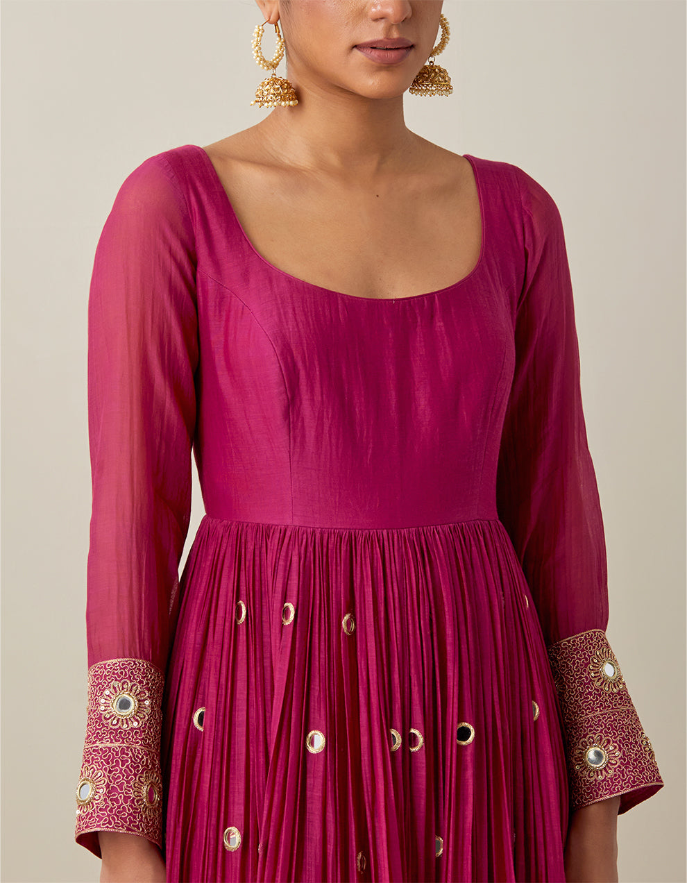 Magenta Light Chanderi Anarkali With Churidar and Banarasi Dupatta