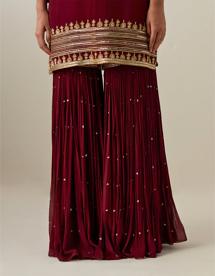 Maroon Georgette Kurta With Garara and Tissue Organza Dupatta