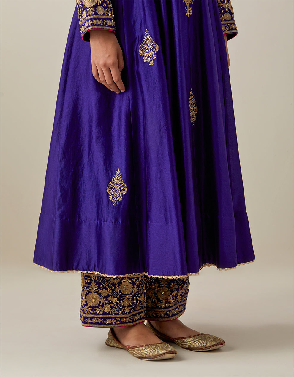 Purple Chanderi Silk Anarkali With Pants and Tissue Organza Dupatta