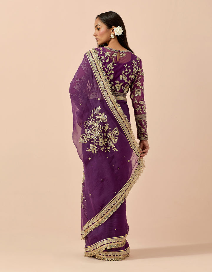 Purple Organza Saree with Net & Satin Blouse