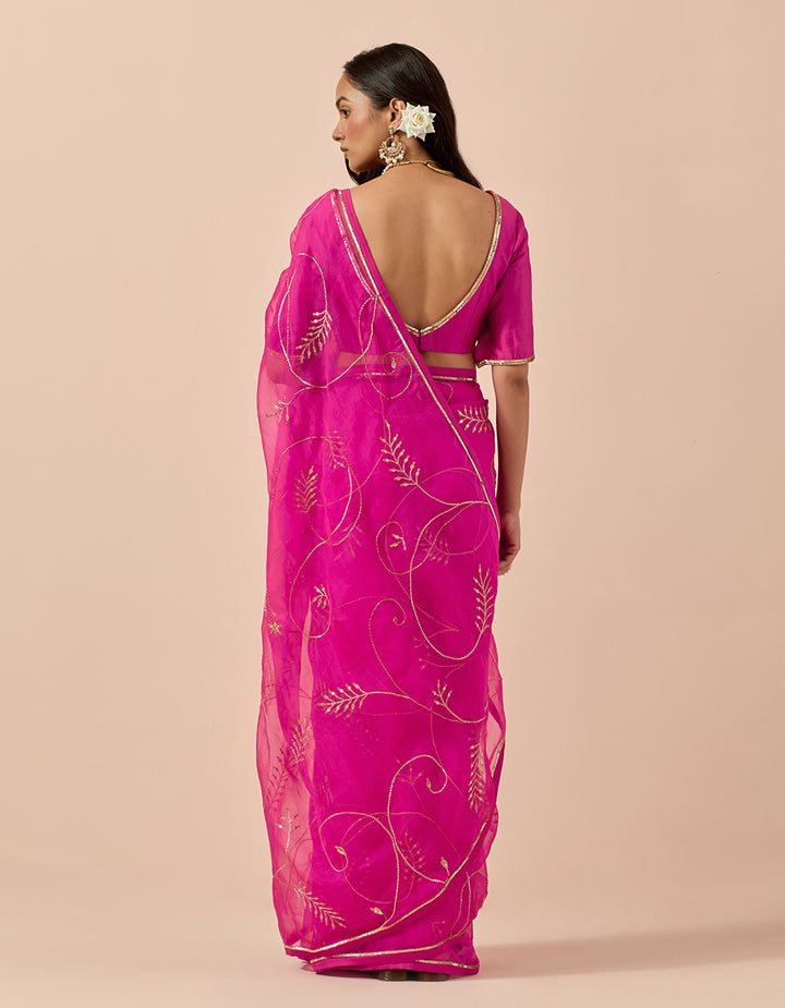 Magenta Organza Saree with Chanderi Blouse