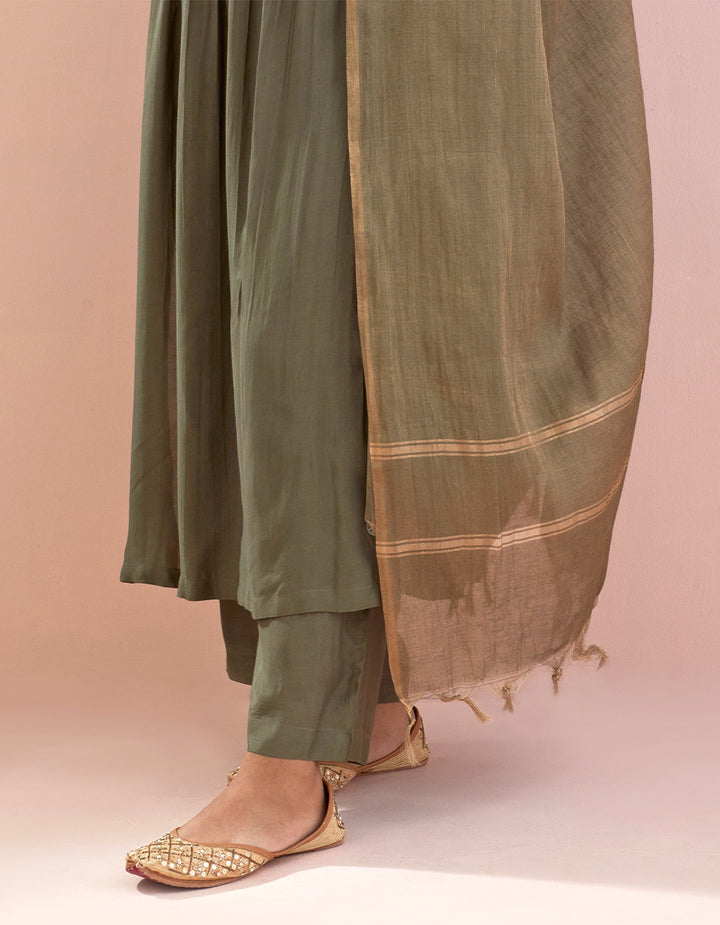 Green Muslin Kurta With Pants