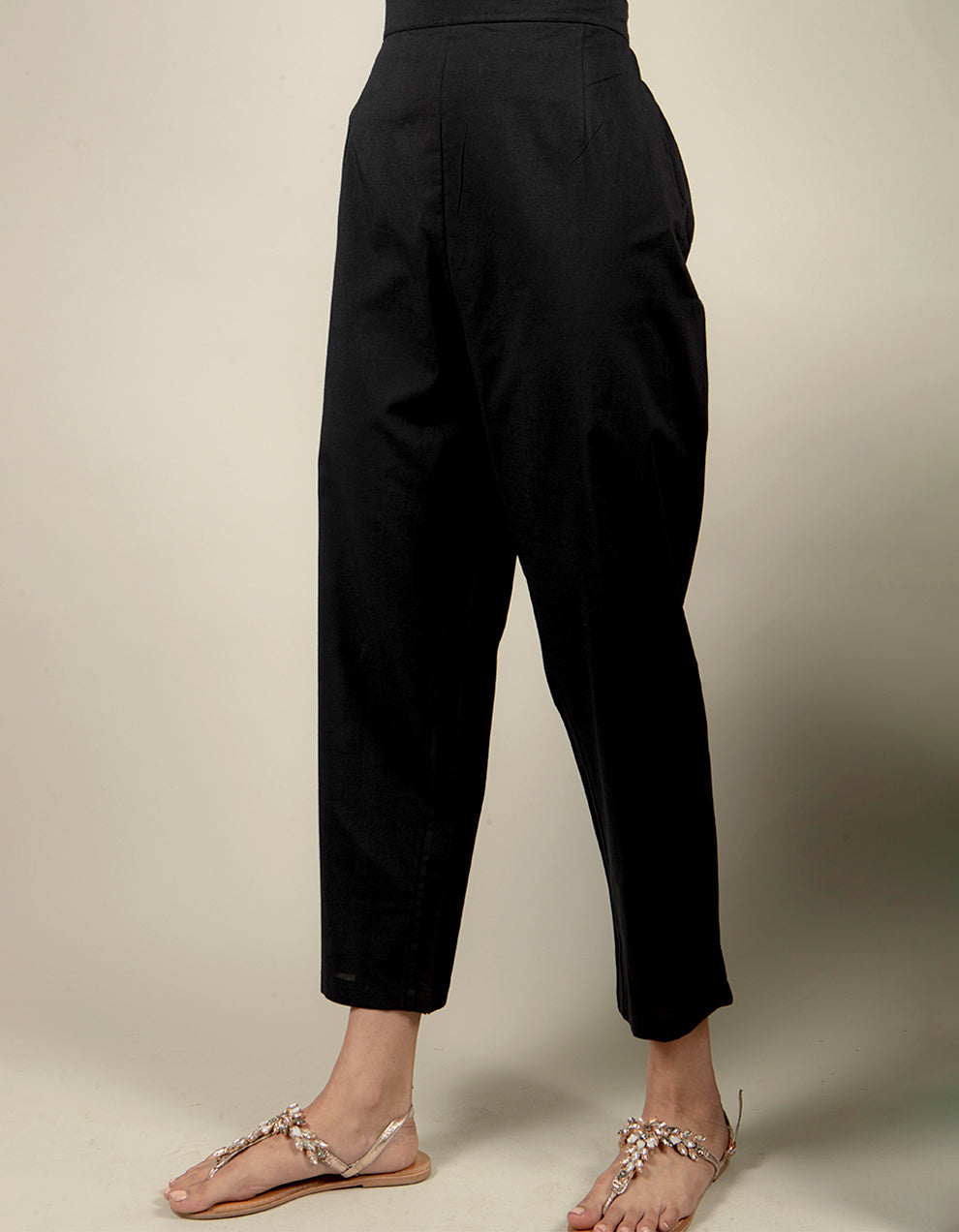 Black straight-cut cotton pants