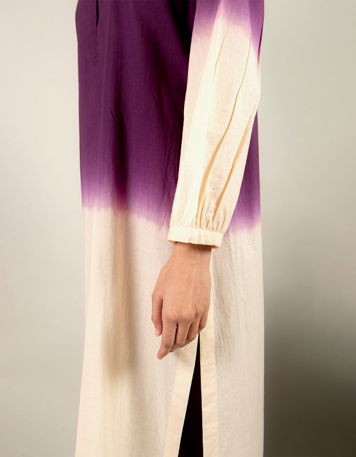 Purple and Ivory dip-dyed cotton kurta with straight-cut pants