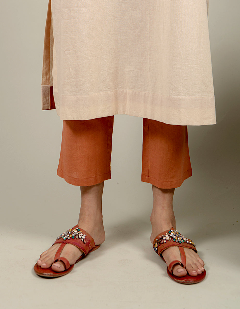 Orange and Ivory dip-dyed cotton kurta with straight-cut pants