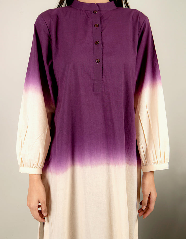 Purple and Ivory dip-dyed cotton kurta