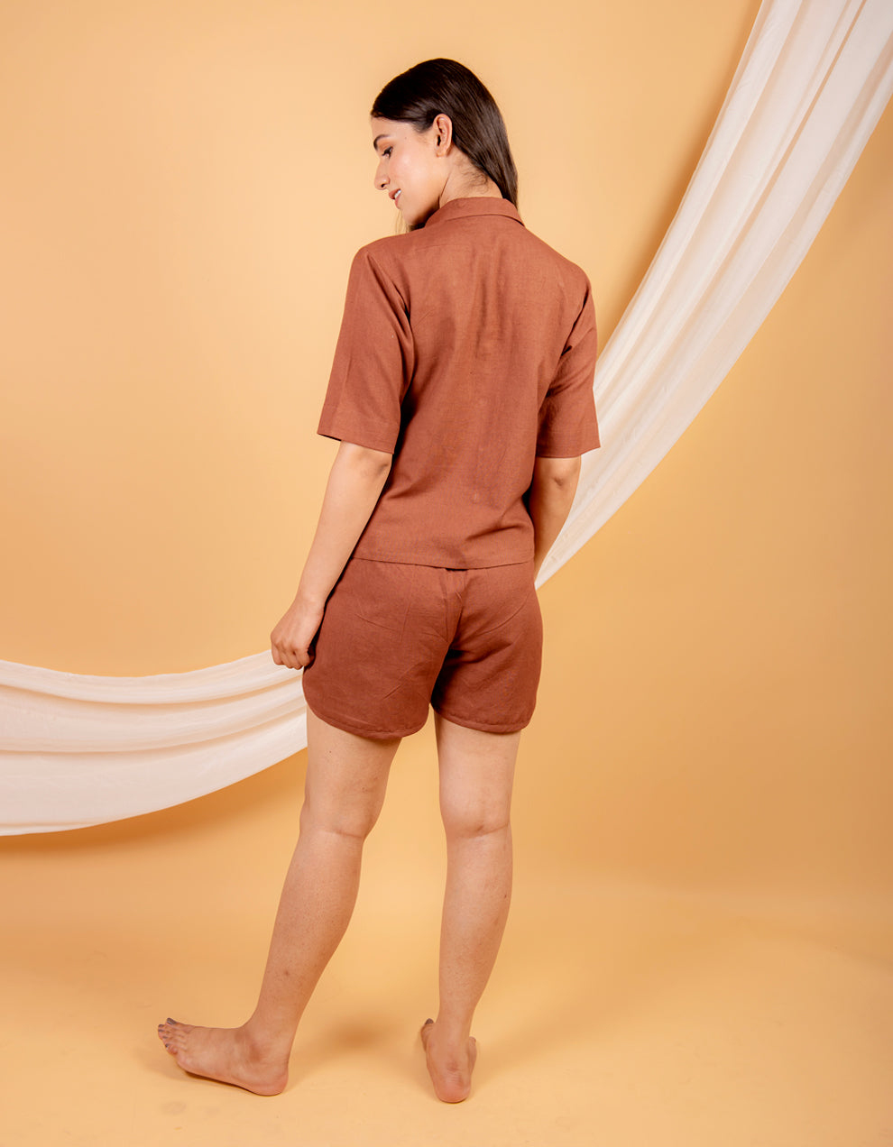 Brown linen shirt with shorts co-ord set
