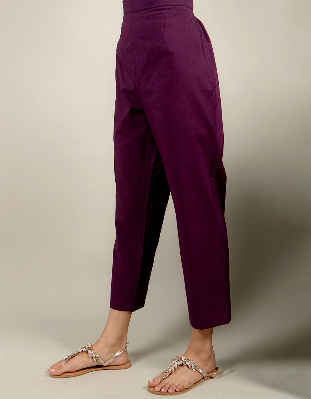 Purple cotton straight cut pants