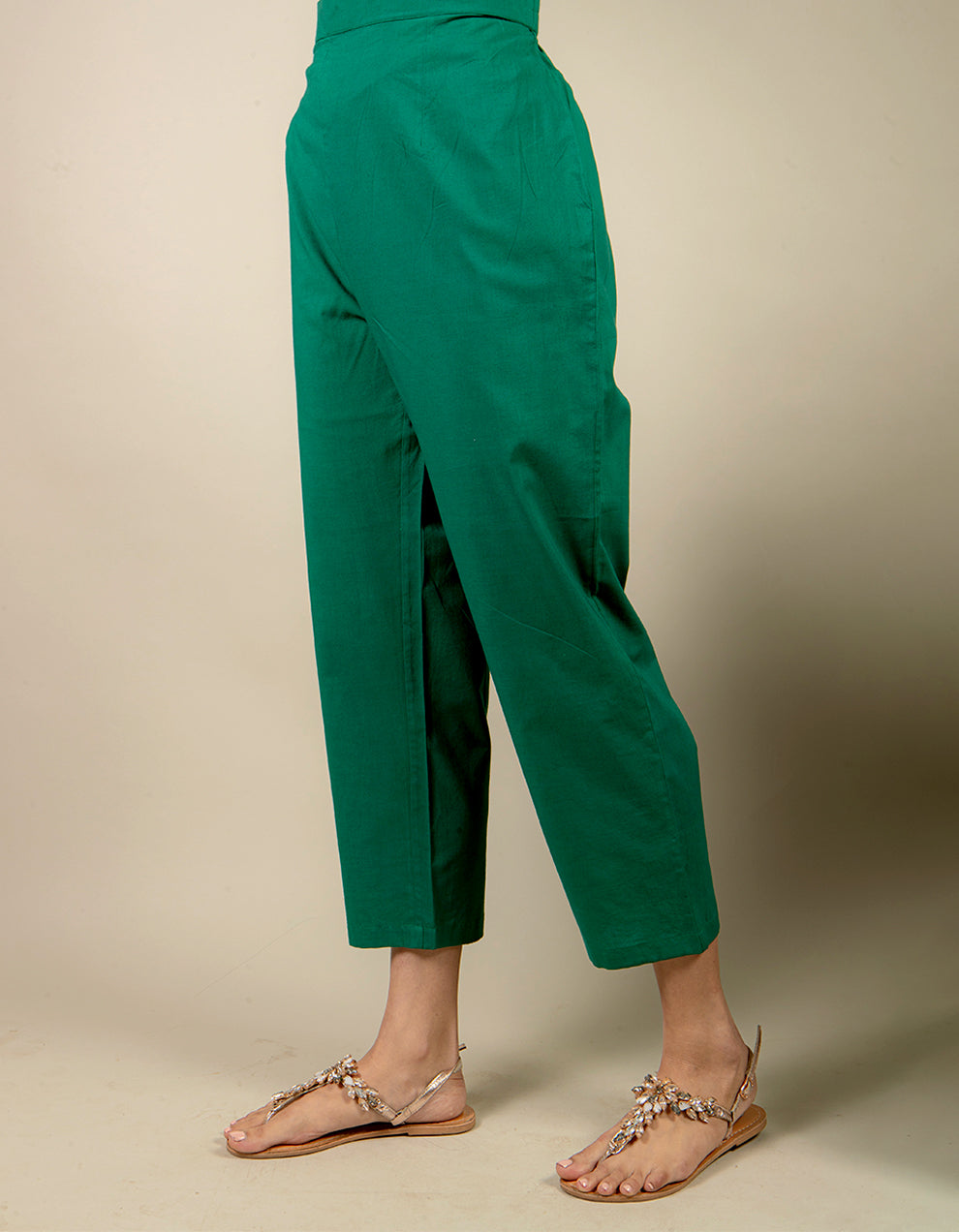 Green straight-cut cotton pants