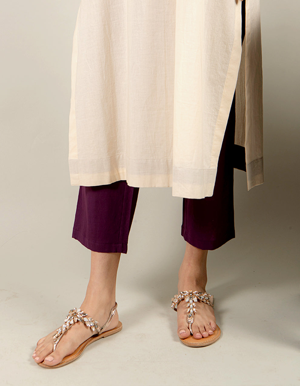 Purple and Ivory dip-dyed cotton kurta with straight-cut pants