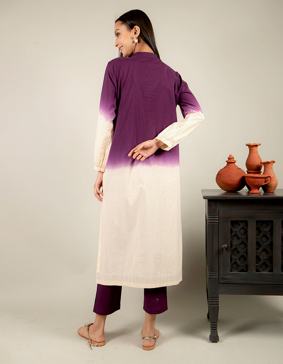 Purple and Ivory dip-dyed cotton kurta with straight-cut pants