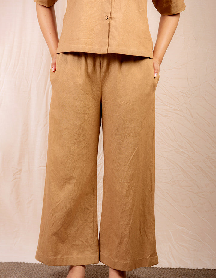 Tan brown linen shirt with pants co-ord set