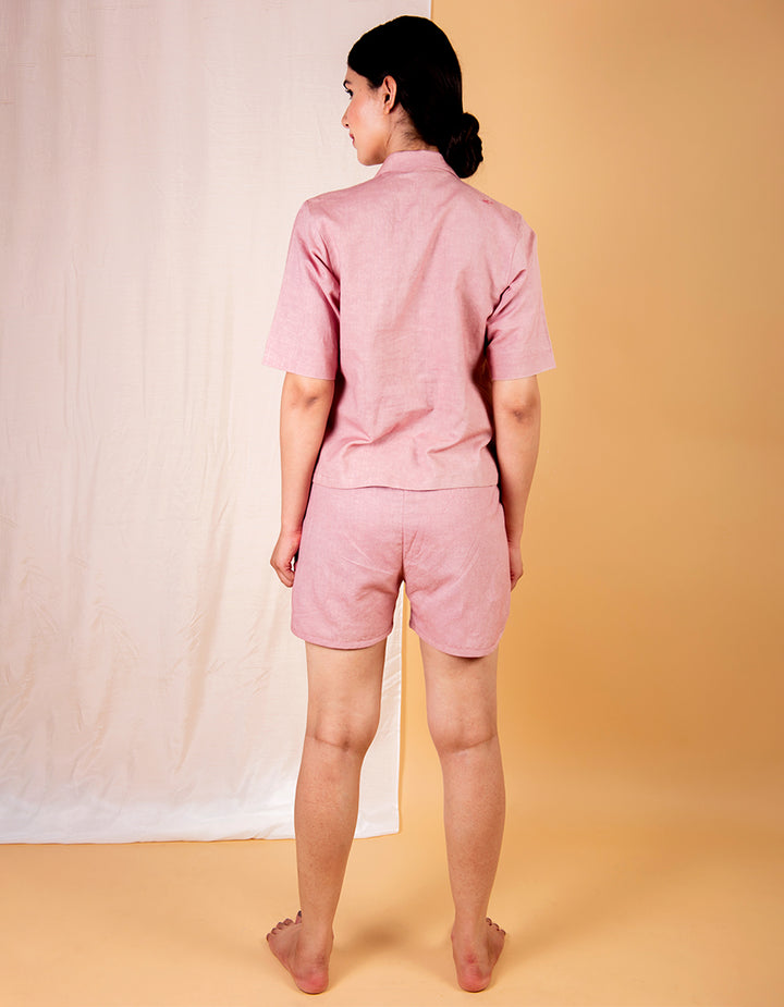 Pink linen shirt with shorts co-ord set