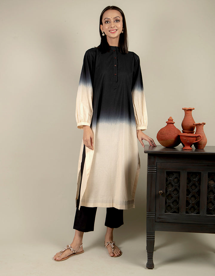 Black and Ivory dip-dyed cotton kurta with straight-cut pants