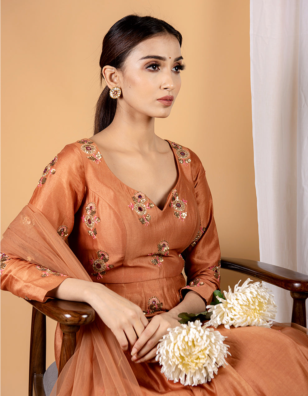 Buy-Brown-floor-length-chanderi-suit-with-net-dupatta-for-women-in-India