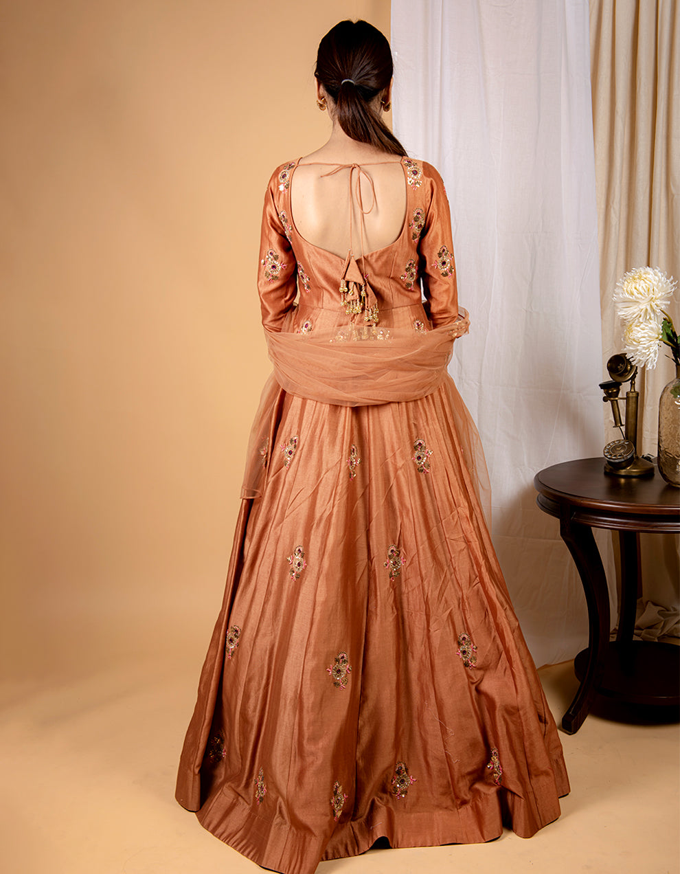 Buy-Brown-floor-length-chanderi-suit-with-net-dupatta-for-women-in-India