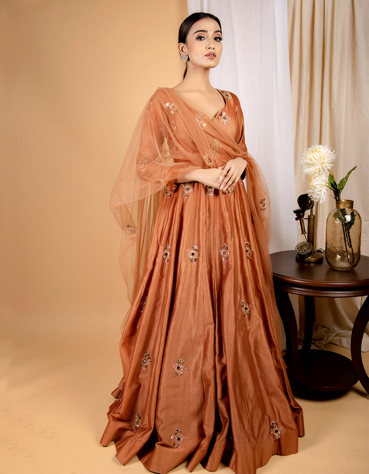 Buy-Brown-floor-length-chanderi-suit-with-net-dupatta-for-women-in-India