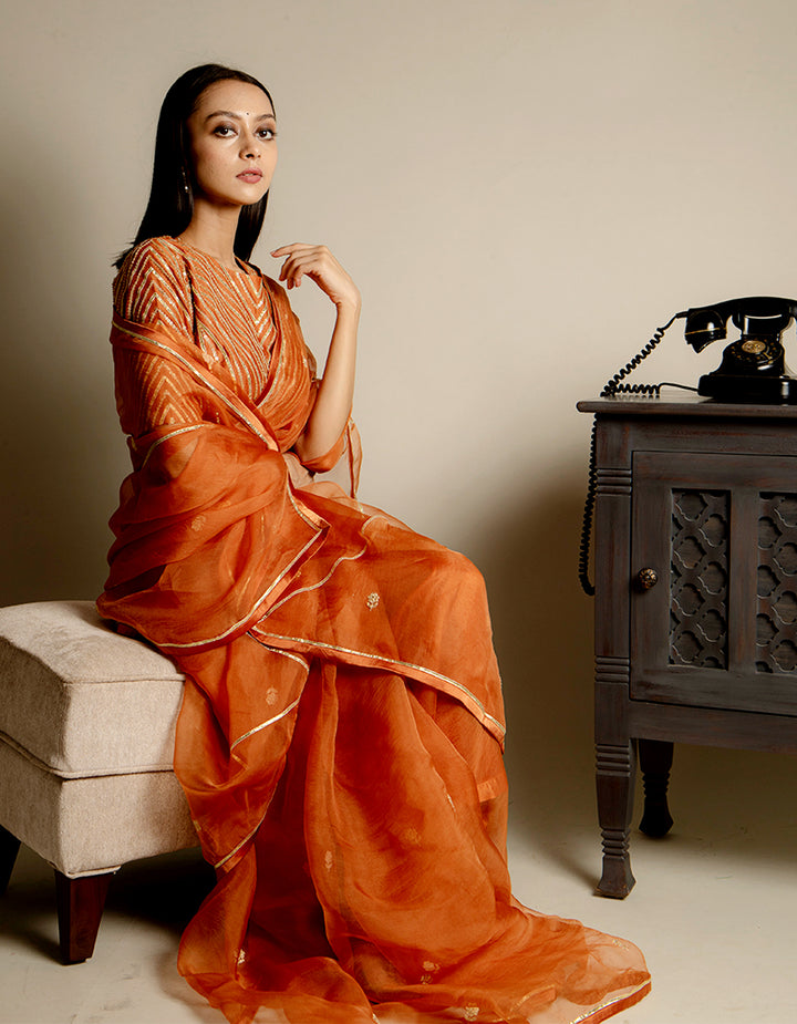 Buy-Orange-organza-saree-dress-for-women-in-India