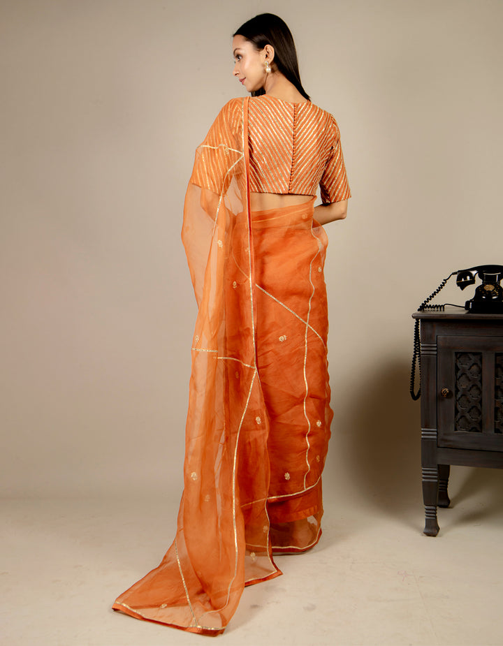 Buy-Orange-organza-saree-dress-for-women-in-India