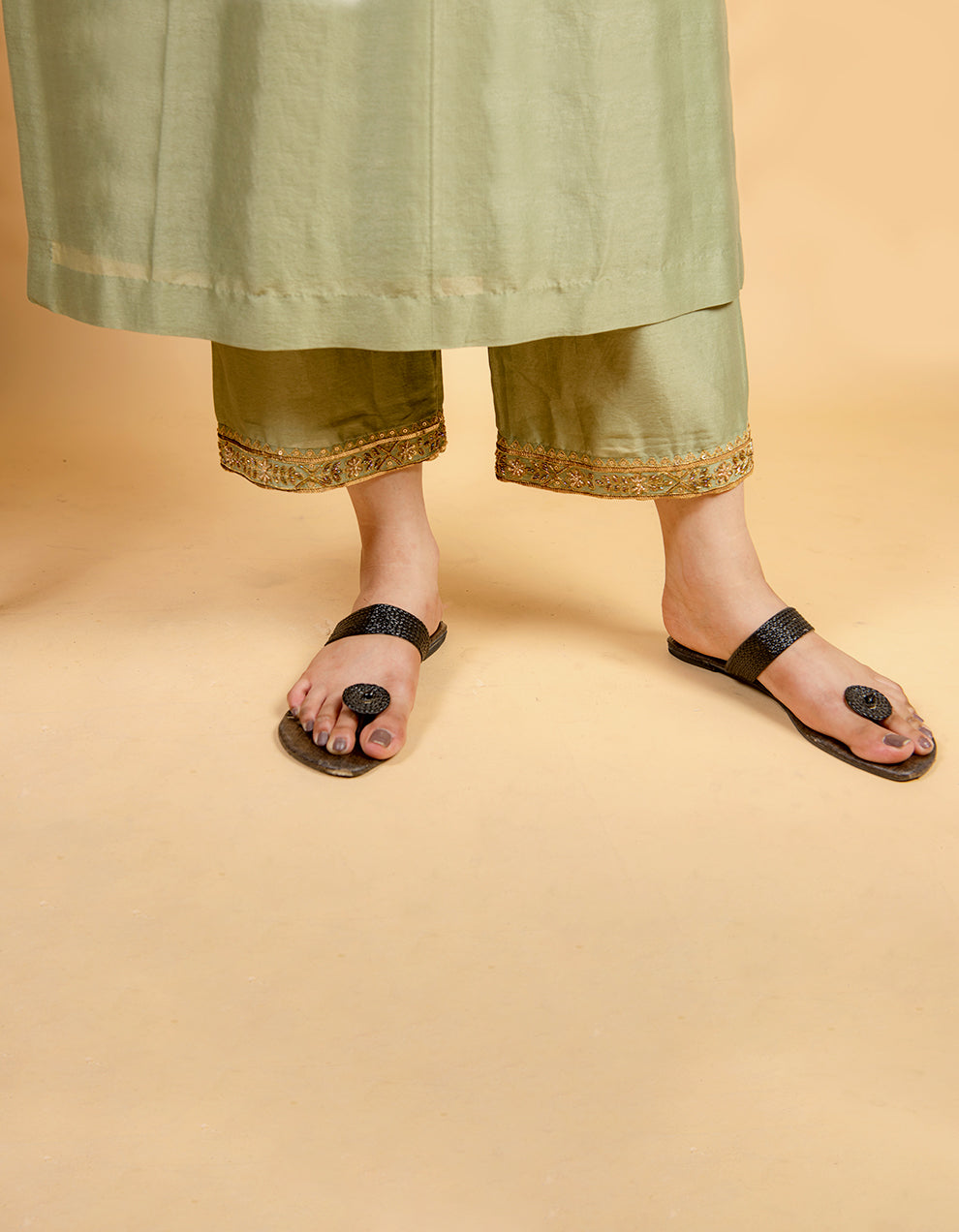 Pastel green chanderi silk embroidered pants