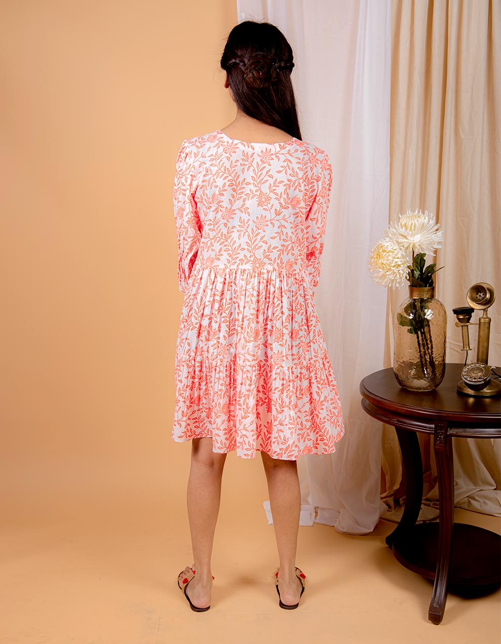 Buy-Printed-cotton-orange-dresses-for-women-in-India