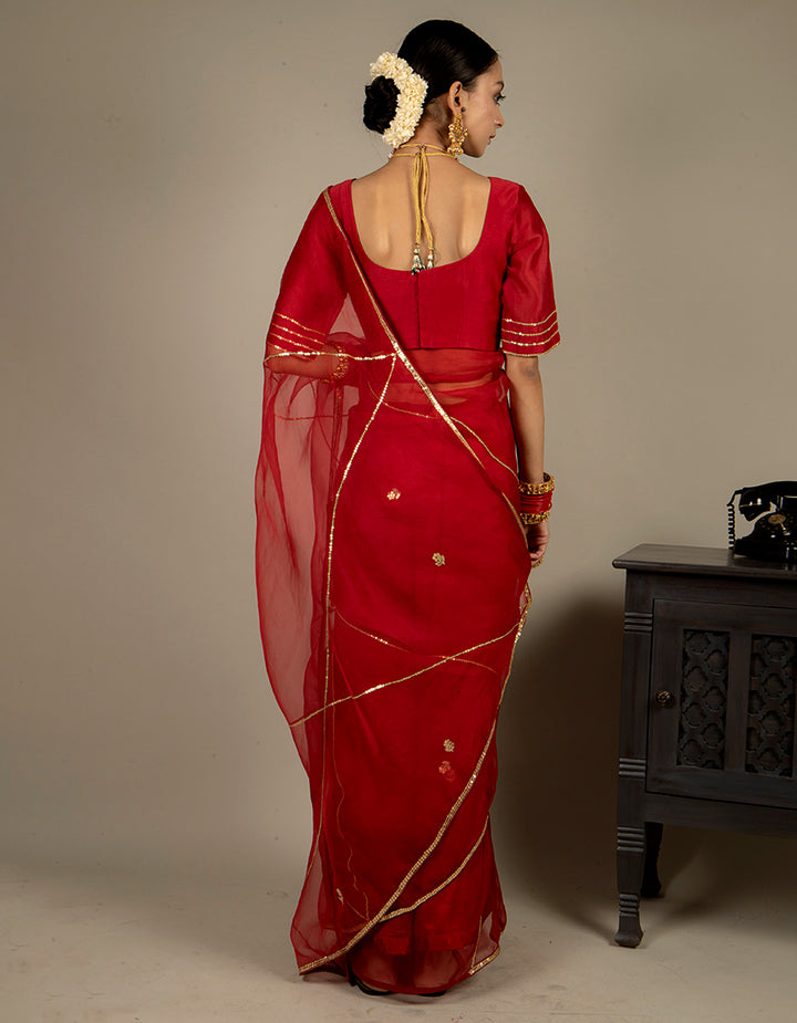 Buy-Red-chanderi-silk-embroidered-blouse-dress-for-women-in-India