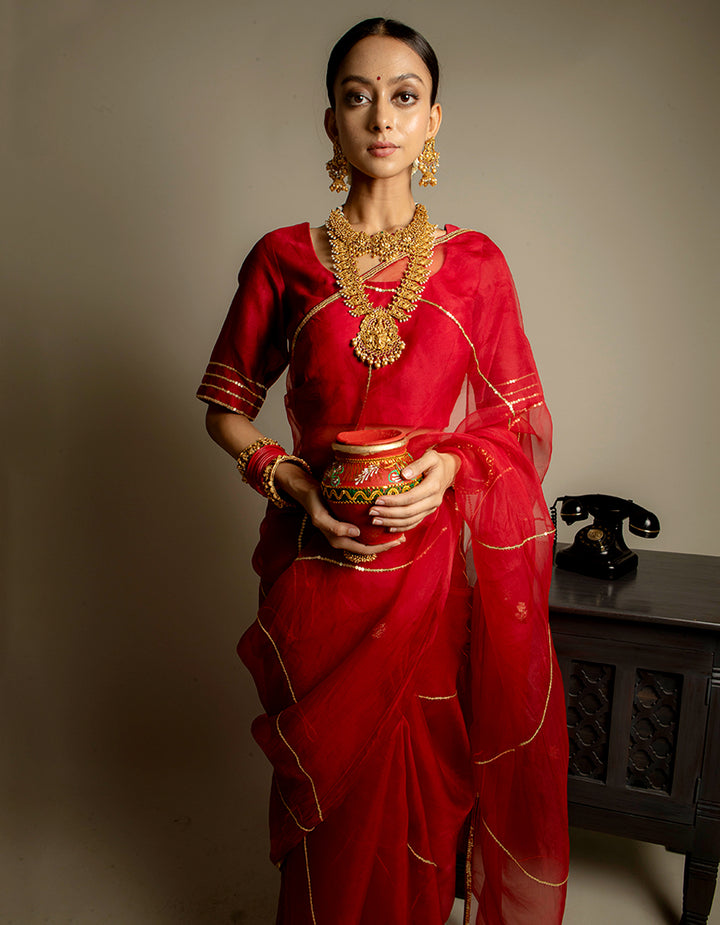 Buy-Red-organza-saree-dress-for-women-in-India