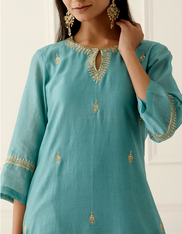 Sky Blue Embroidered Kurta