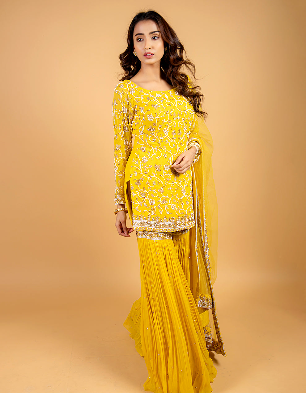 Buy-Yellow-embroidered-kurti-with-gharara-and-dupatta-dress-for-women-in-India