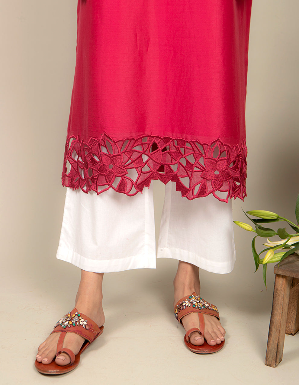 Magenta chanderi silk straight-cut kurta