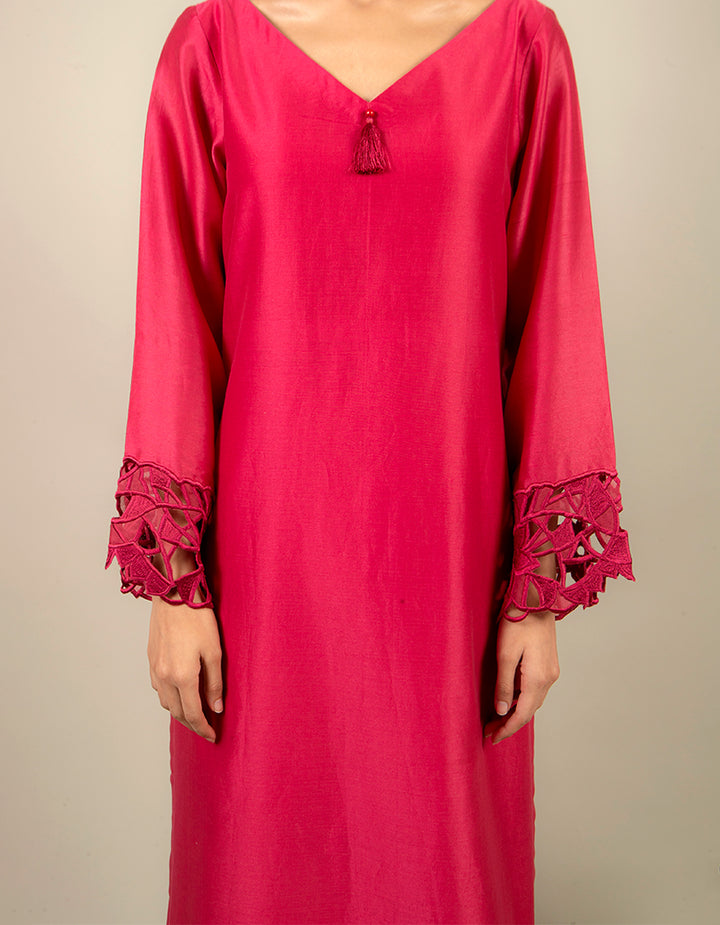 Magenta chanderi silk straight-cut kurta